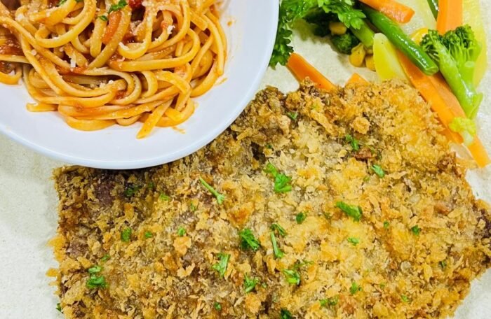 Picatta Beef with Linguni puttanesca